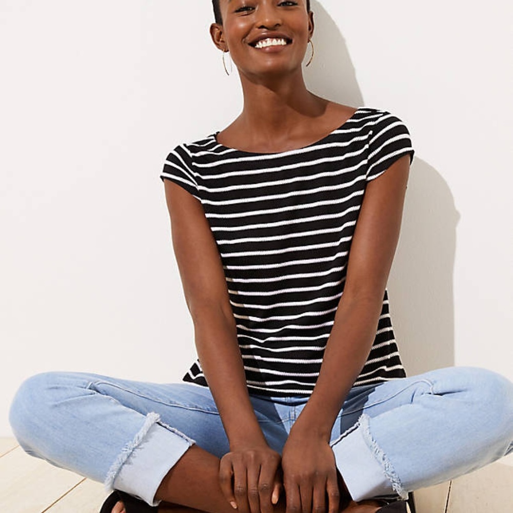 LOFT Women's Petite‎ Textured Stripe Tie Back Tee